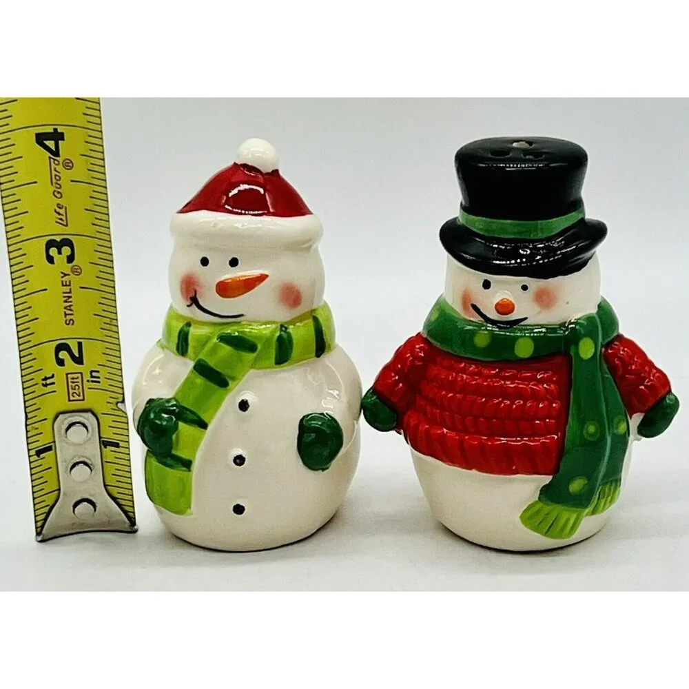 Celebrations By Mikasa Snowmen Salt Pepper Shakers Hand‎ Painted Ceramic Winter